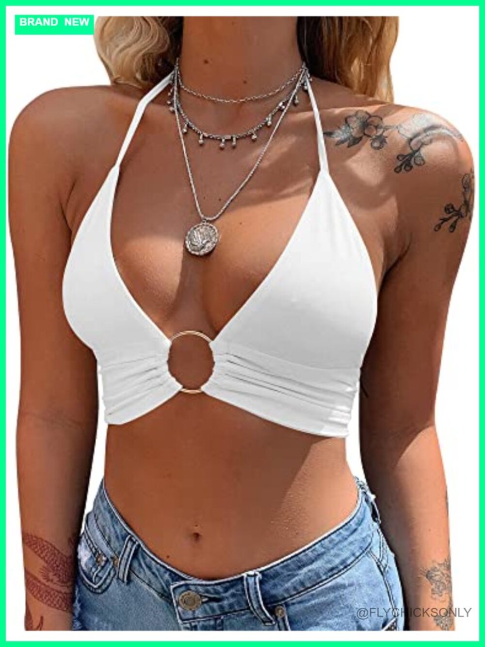 Sexy Halter Deep V Neck Crop Top Sleeveless Backless Cami